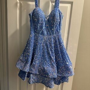 Elegant Blue Sequin Mini Dress